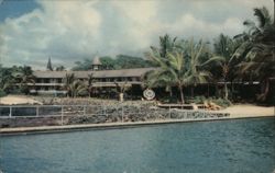 Kona Inn at Kailua, Hawaii: Oceanfront View with Palm Trees Postcard