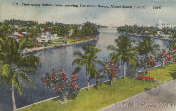 View along Indian Creek showing 21st Street Bridge Miami Beach Florida