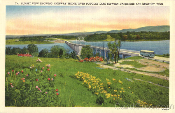 Sunset View Showing Highway Bridge over Douglas Lake between Dandridge and Newport Tennessee