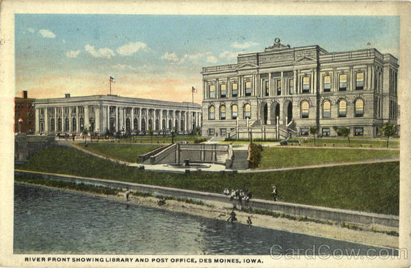 River Front Showing Library And Post Office Des Moines Iowa