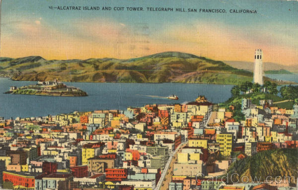 Alcatraz Island and Coit Tower, Telegraph Hill San Francisco California