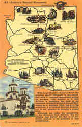 Map of Arizona's National Monuments Scenic, AZ Postcard Postcard