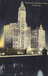 The Wrigley Building at Night Chicago, IL Postcard Postcard
