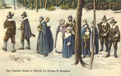 The Pilgrims Going to Church Plymouth, MA Postcard Postcard