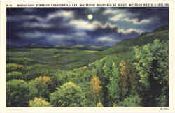 Moonlight Scene of Cashiers Valley, Whiteside Mountain at Right Scenic, NC Postcard Postcard