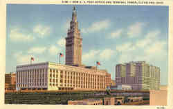 New U. S. Post Office And Terminal Tower Postcard