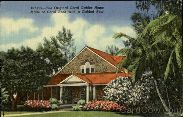 The Original Coral Gables Home Made of Coral Rock with a Gabled Root Miami Florida