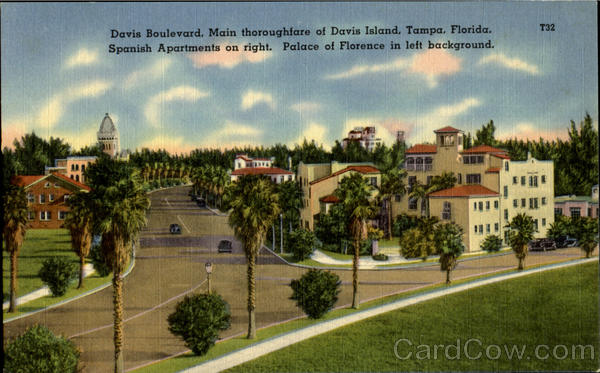 Davis Boulevard Main throughfare of Davis Island, Spanish Apartments on right Tampa Florida