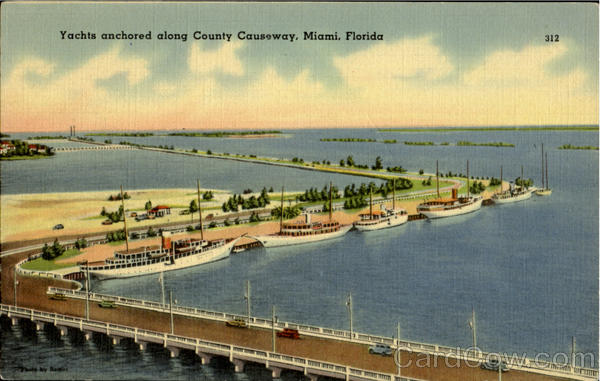 Yachts anchored along County Causeway Miami Florida