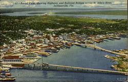 Aerial View, showing Highway and Railroad Bridges across St. John's River Jacksonville, FL Postcard Postcard