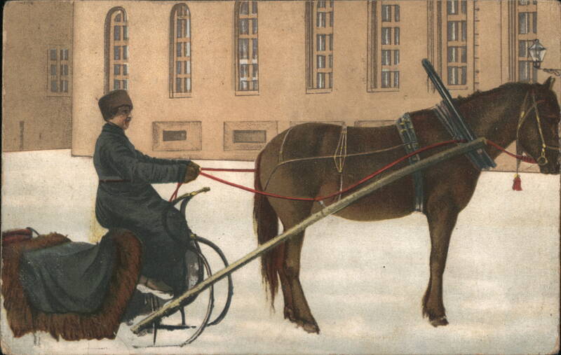 Russian Horse-Drawn Sleigh in Winter Snow Horses