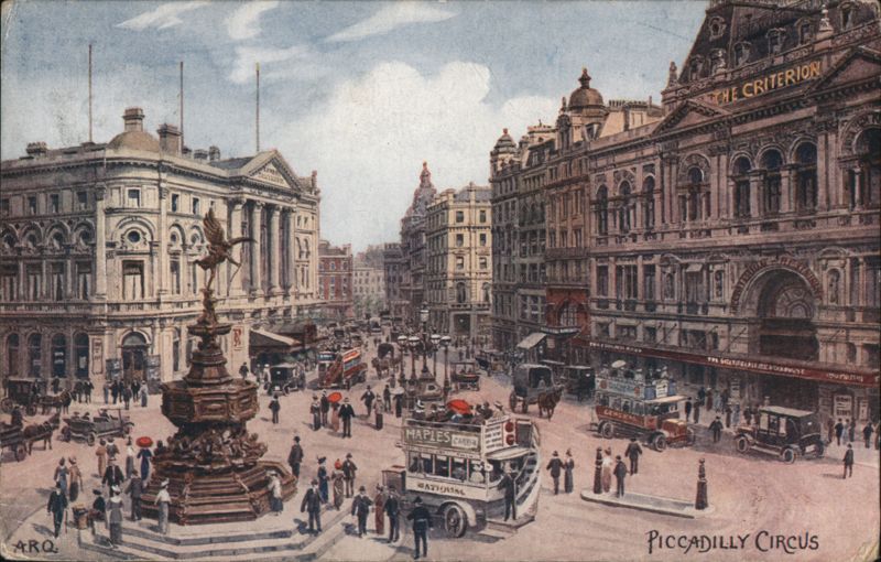 Piccadilly Circus, London: Bustling Intersection with Eros Statue England