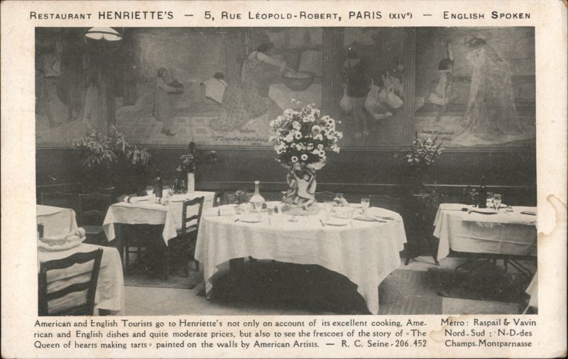 Restaurant Henriette's Interior with Frescoes, Paris France
