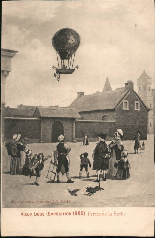 Hot Air Balloon over Vieux Liège, Belgium, 1905 Exposition