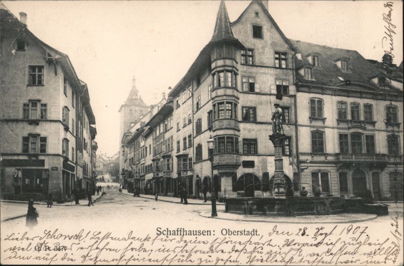 Oberstadt Street View with Munot Tower, Schaffhausen, Switzerland