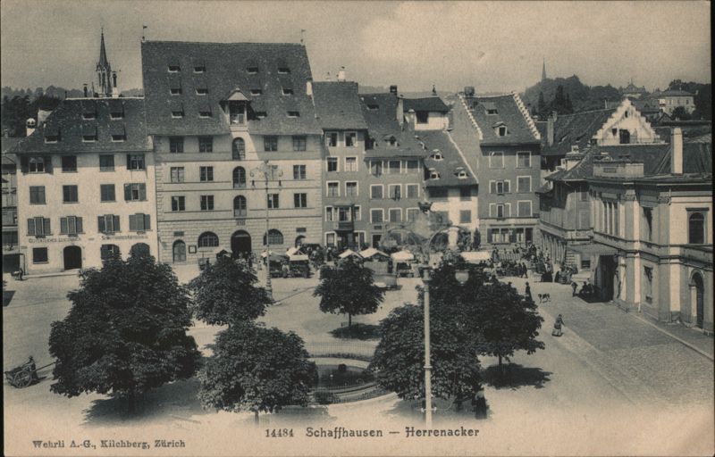 Schaffhausen Herrenacker Town Square Market Scene Switzerland