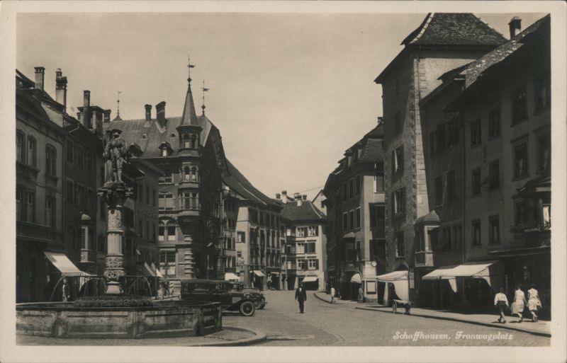 Fronwagplatz Fountain and Street Scene in Schaffhausen, Switzerland