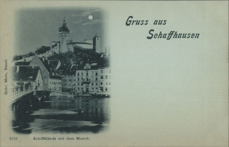 Munot Fortress and Schifflände at Night, Schaffhausen, Switzerland