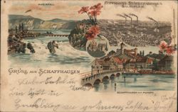 Rhine Falls, Laufen Castle, Schaffhausen Cityscape & Hoffmann Starch Factories Postcard