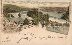 Rhine Falls and Schaffhausen Cityscape, Switzerland Postcard
