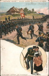 Swiss Army Infantry Marching with Drummers and Buglers Postcard