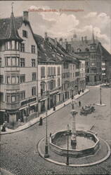 Frohnwagplatz Fountain and Street Scene, Schaffhausen Postcard