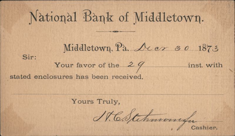 National Bank of Middletown, PA to Namesburg Bank Pennsylvania