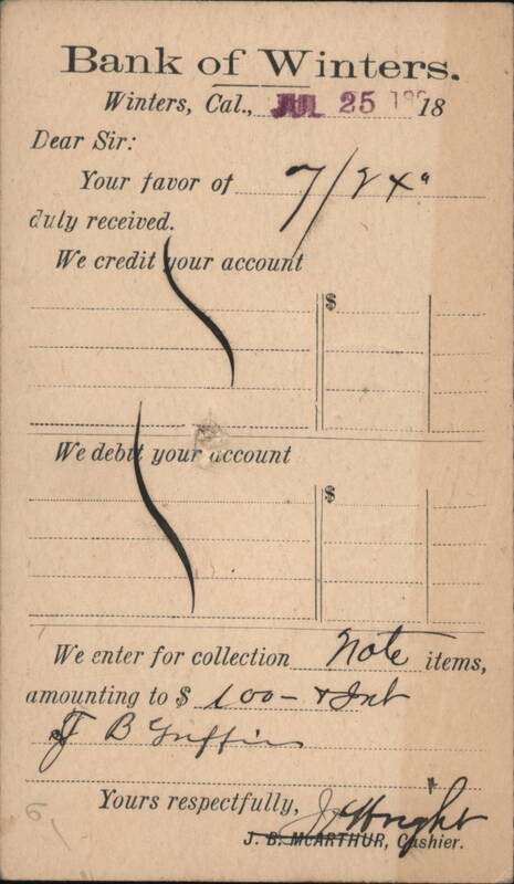 Bank of Winters Notice of Collection California