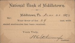 National Bank of Middletown, PA to Namesburg Bank Postcard