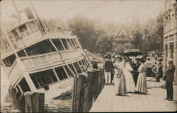 Steamer 'Cincinnati' Boat Dock Wreck Postcard