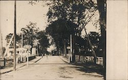 Railroad Crossing and Trolly Postcard