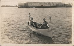 Man and Woman in Small Boat, City of Worcester Steamer Postcard