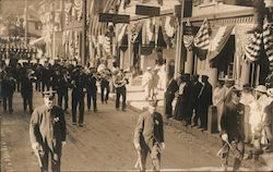 Parade Marching Down Flag Lined Street Postcard