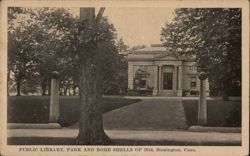 Public Library, Park, Bomb Shells of 1814, Stonington Postcard