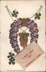 Horseshoe of Forget-Me-Nots with Shamrocks and Envelope Postcard