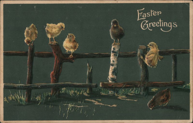 Easter Chicks on a Fence Birds