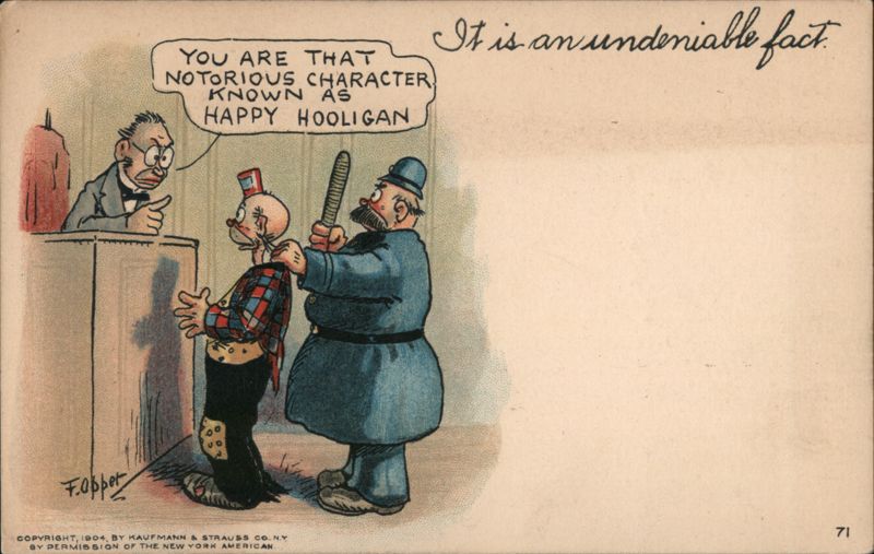 Happy Hooligan Courtroom Scene F. Opper Comic, Funny