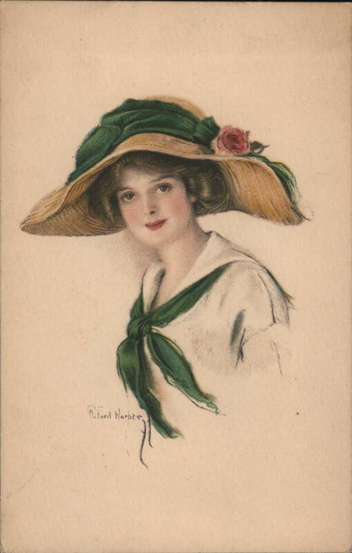 Woman with Large Hat and Green Scarf Richard Hardee
