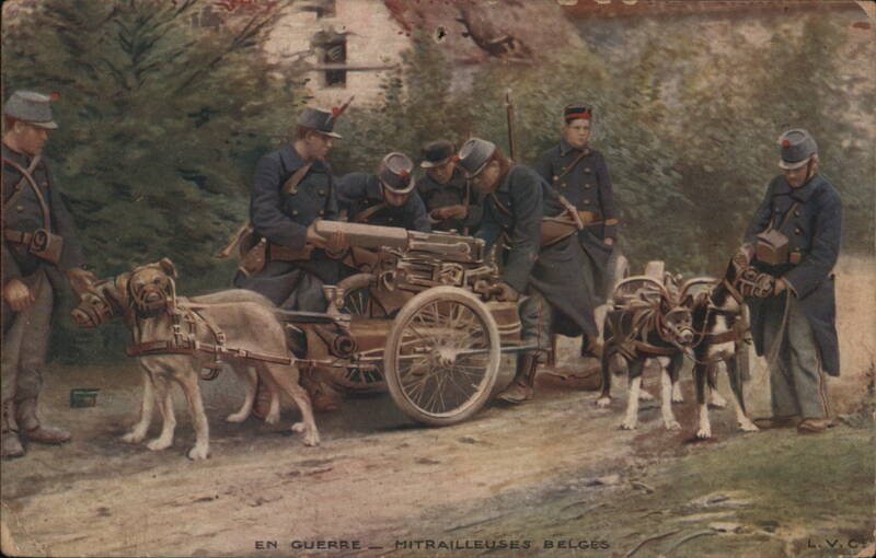 Belgian Machine Gun Crew with Dogs, WWI World War I