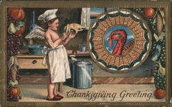 Thanksgiving Greeting, Cherubic Chef with Turkey Platter Postcard