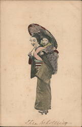 Woman with Child on her Back and Parasol Postcard