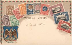 Tijuana Mexico with Mexican Stamps Postcard