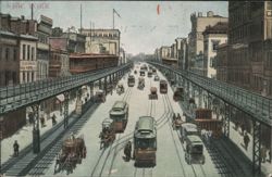 Japanese: New York City Elevated Train and Street Scene Postcard