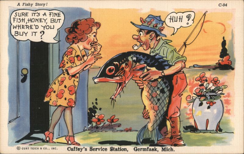 A Fishy Story - Funny Postcard Ray Walters Comic, Funny