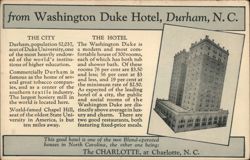 Washington Duke Hotel, Durham, NC Postcard