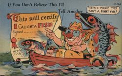 Man in Boat with Fish and "I Caught a Fish" Certificate Postcard