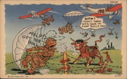 Help! Get This Bull! - Comic Paratroopers Postcard