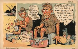 Two Soldiers Soaking Feet, Another Complaining - Curt Teich Comic Postcard