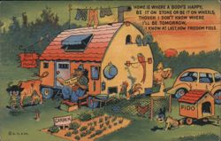 Roll Along Home - Cartoon Tiny House on Wheels Postcard