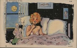 Thinking of You - Woman in Bed Postcard